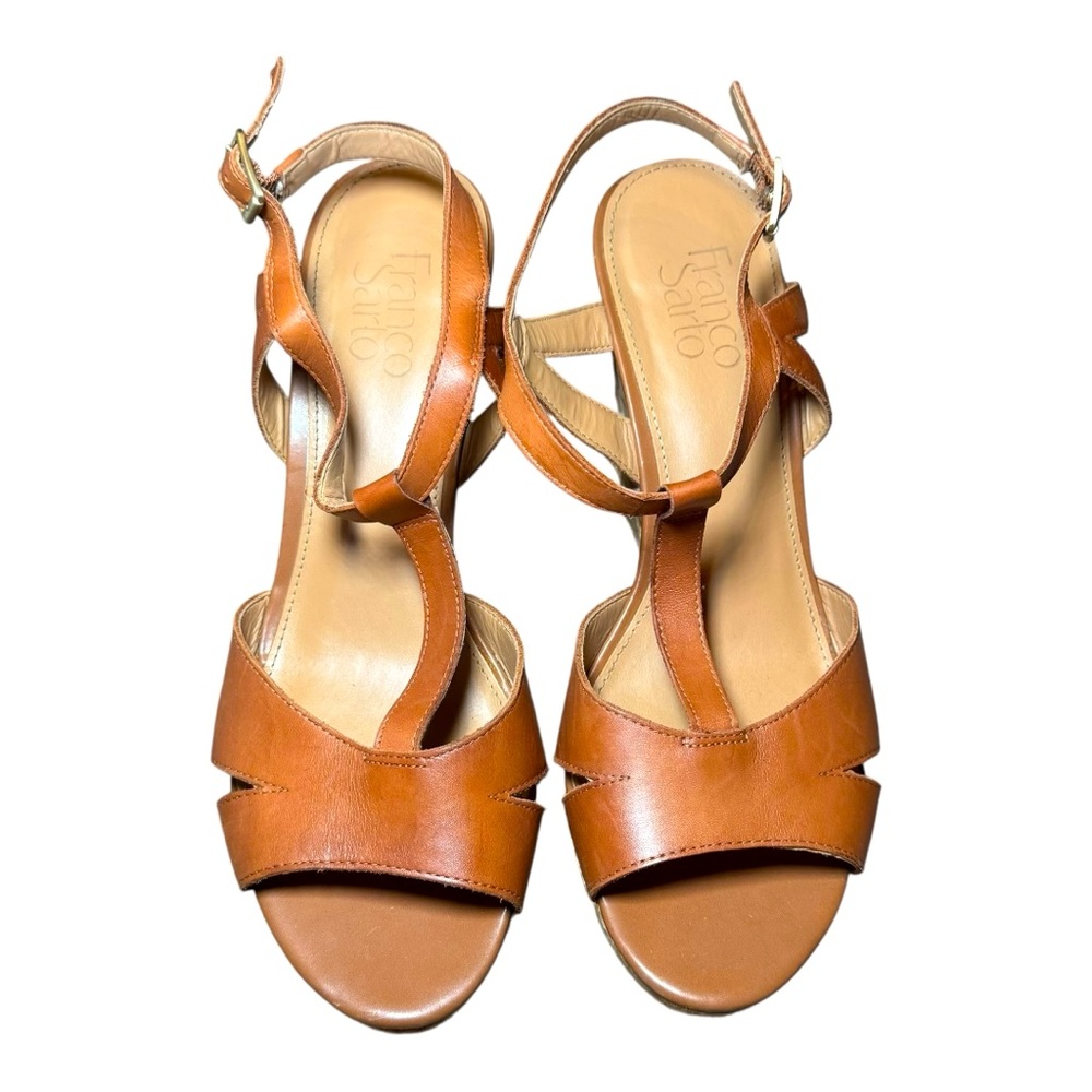 Franco Sarto Women's Brown Leather Wedge Sandals 9.5